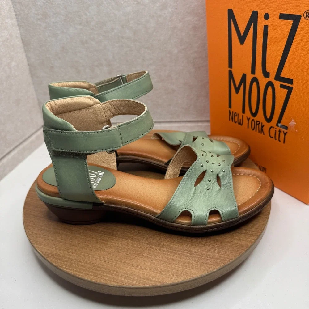 Miz Mooz Corelia Sage Green Leather Sandals EU 40 / US 9 Ankle Strap Cute NEW - Picture 4 of 7